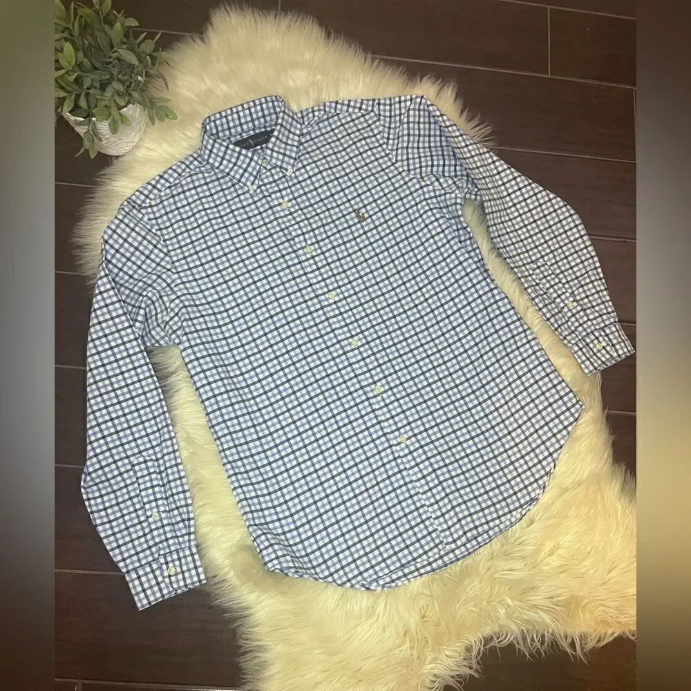 Ralph Lauren navy/baby blue checkered Longsleeved button down sz Medium